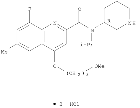 8-Fluoro-N-isopropyl-4-(3-methoxypropoxy)-6-methyl-N-[(3R)-3-pipe ridinyl]-2-quinolinecarboxamide dihydrochloride